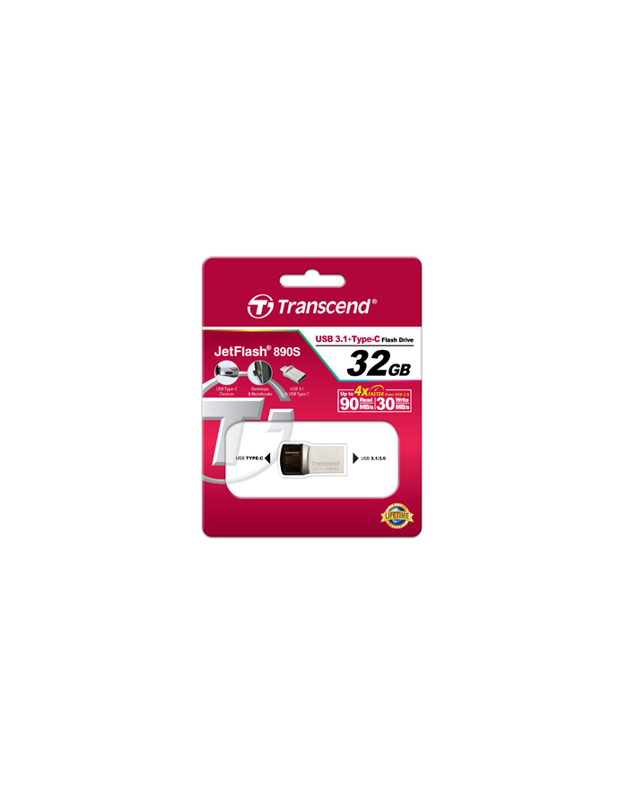 Flashdrive Transcend 32GB JetFlash 890, Silver Plating USB 3.1 Type C główny