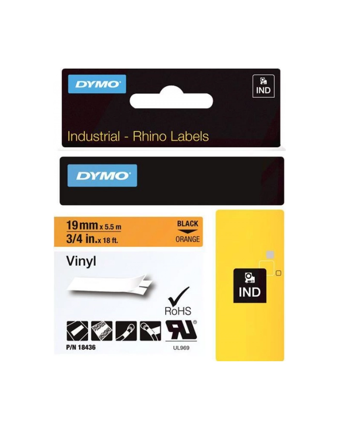 Dymo taśma do drukarek Rhino 18436 5,5m/19mm winylowa czarny/pomarańczowy główny