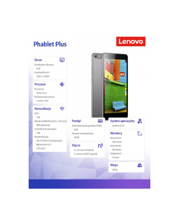 Phablet Plus 6.8' FHD 2GB 32GB LTE (Dual SIM) Android 5.0 Gunmetal Grey ZA070074PL