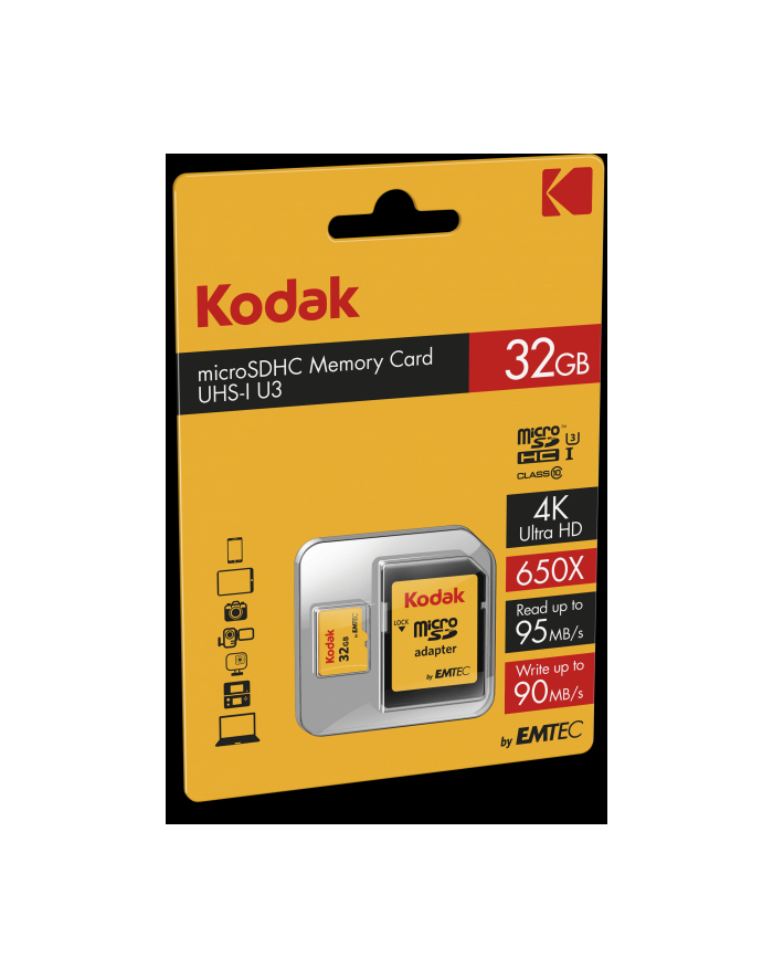 Kodak memory card 32GB SDHC Class 10 UHS-I U3 95/90MB/s+adapter główny