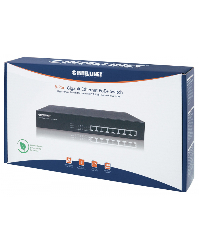 Intellinet Switch gigabit 8x 10/100/1000 Mb/s PoE/PoE+ (802.3at/af) 140W endspan główny