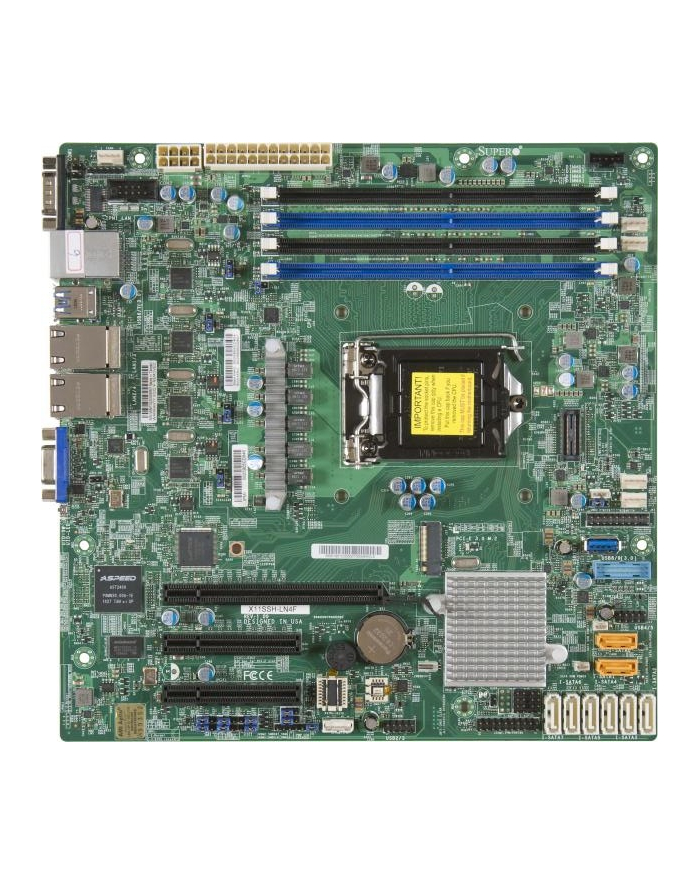 SUPERMICRO 1XEONV5 C236 64GB DDR4 MATX Single socket H4 (LGA 1151), Intel C236, Up to 64GB Unbuffered ECC UDIMM DDR4 2133MHz, 4x DIMM, Quad GbE LAN, Retail Pack główny