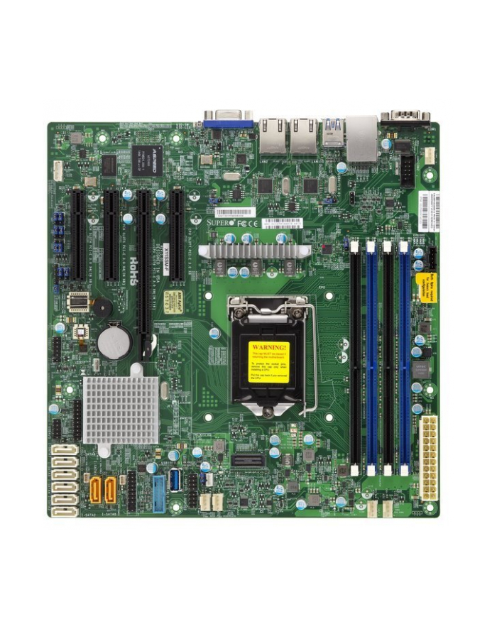 SUPERMICRO 1XEONV5 C236 64GB DDR4 MATX Single socket H4 (LGA 1151), Intel C236, Up to 64GB Unbuffered ECC UDIMM DDR4 2133MHz, 4x DIMM, Dual GbE LAN, Retail Black główny