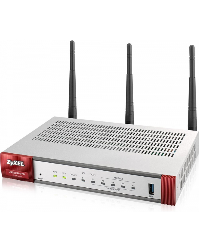 Zyxel ZyWALL USG20W-VPN, 10xIPSec VPN, up to 15xSSL, 4x 1Gbps LAN/DMZ, 1xSFP główny