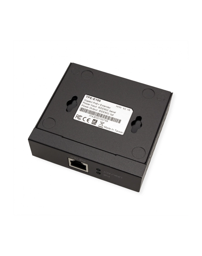 Trendnet GIGABIT POE+ Extends 100 meters for a total distance of up to 200 meters (656 ft.),Daisy chain two TPE-E100s for a total PoE+ network extension of 300 m (980 ft.),Plug and play installation,No external power required,Wall mountable/ główny