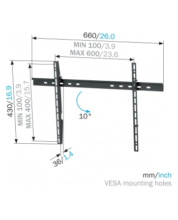 Vogel`s MNT 302 WALLMOUNT XL TILT 600X400 100KG 40-65IN