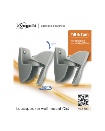 Vogel`s VLB 500 UNIV SPEAKER WALLMOUNT SILVER 2X 63MM DIST. -5KG TILT