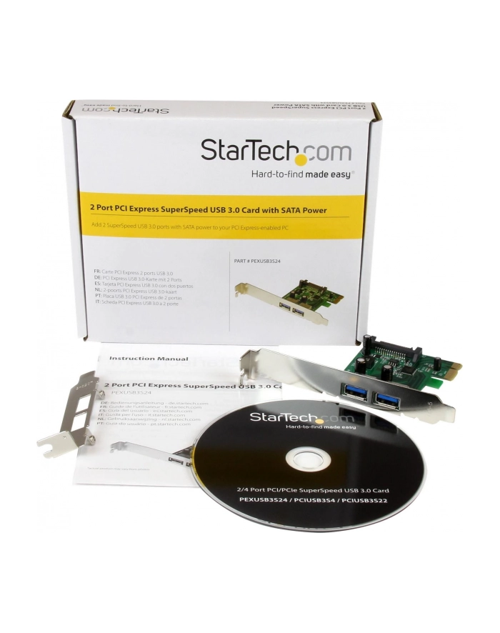 2 PT PCIE USB 3.0 CARD W/ UASP StarTech.com 2 Port PCI Express SuperSpeed USB 3.0 Schnittstellenkarte mit UASP - SATA Strom - 2-fach USB 3 PCIe Karte mit SATA Anschluss główny
