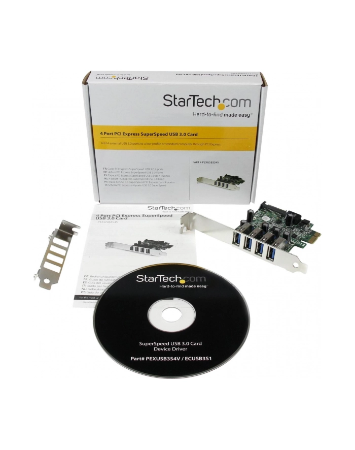 4 PORT PCIE USB 3.0 CARD StarTech.com 4 Port PCI Express USB 3.0 SuperSpeed Schnittstellenkarte mit UASP - SATA Strom - PCIe 4x USB 3.0 mit SATA-Anschluss główny
