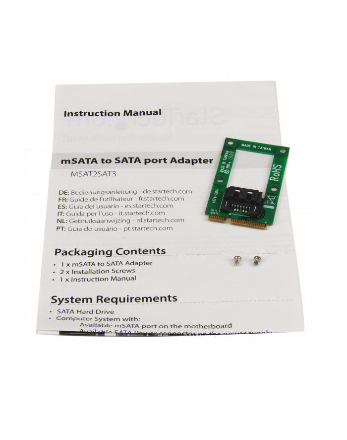 MSATA TO SATA ADAPTER CARD StarTech.com mSATA auf SATA Festplatten / SSD Adapter - Mini Serial-ATA zu SATA Konverter - Festplatten Adapter / Konverter główny