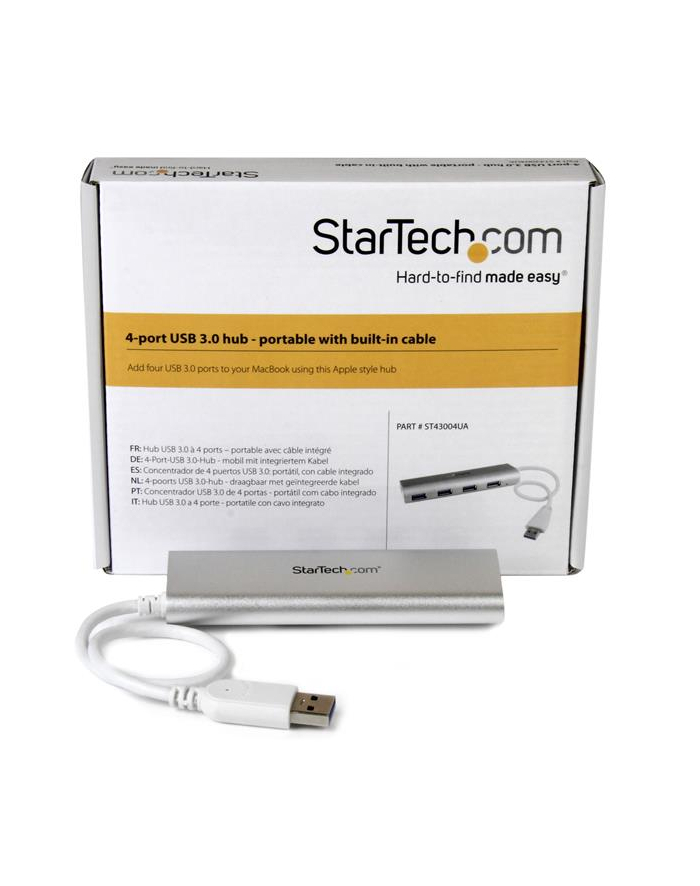 4 PORT PORTABLE USB 3.0 HUB StarTech.com 4 Port kompakter USB 3.0 Hub mit eingebautem Kabel - Aluminium USB Hub - Silber główny