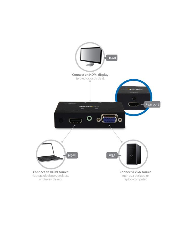 HDMI + VGA CONVERTER SWITCH StarTech.com 2 Port VGA + HMDI auf HDMI Konverter Switch / Verteiler mit Vorrangsschaltung - Multiformat HDMI/VGA Auto Umschalter 1080p główny