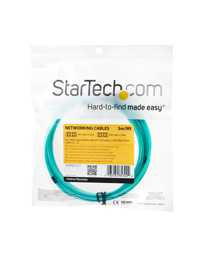 3M LC TO LC FIBER PATCH CABLE StarTech.com 3m 10 Gb Aqua Multimode 50/125 OM3 Duplex LSZH LWL- /Glasfaser Patchkabel LC - LC - LWL- / Glasfaser Netzwerkkabel główny