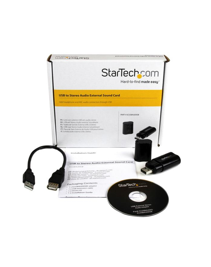 USB AUDIO ADAPTER StarTech.com USB Audio Adapter - USB auf Soundkarte in Schwarz - Soundcard mit USB (Stecker) und 2x 3,5mm Klinke główny