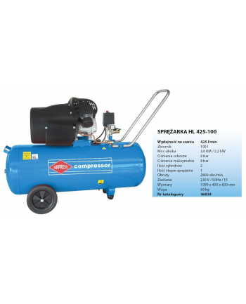 KOMPRESOR OLEJOWY  100l   8bar 2200W 425l/min HL425/100 AIRPRESS