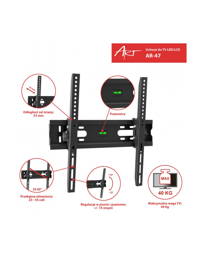 ART UCHWYT DO TV LCD/LED 23-55'' 40KG AR-47 reg. w pionie główny