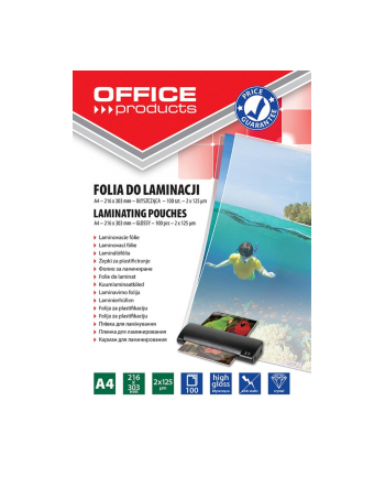 Folia do laminowania OFFICE PRODUCTS, A4, 2x125mikr., błyszcząca, 100szt., trans nr 1