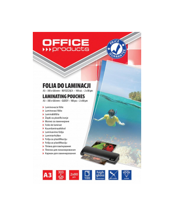 Folia do laminowania OFFICE PRODUCTS, A3, 2x80mikr., błyszcząca, 100szt., transp nr 1