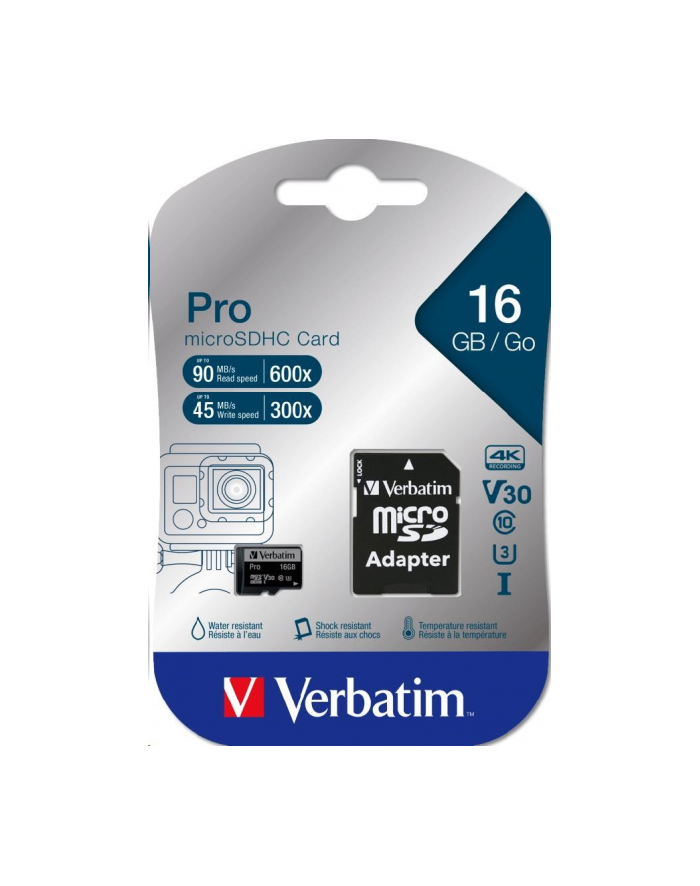 Verbatim Pro U3 microSDHC 16GB Kit, UHS-I U3/Class 10 (47040) główny
