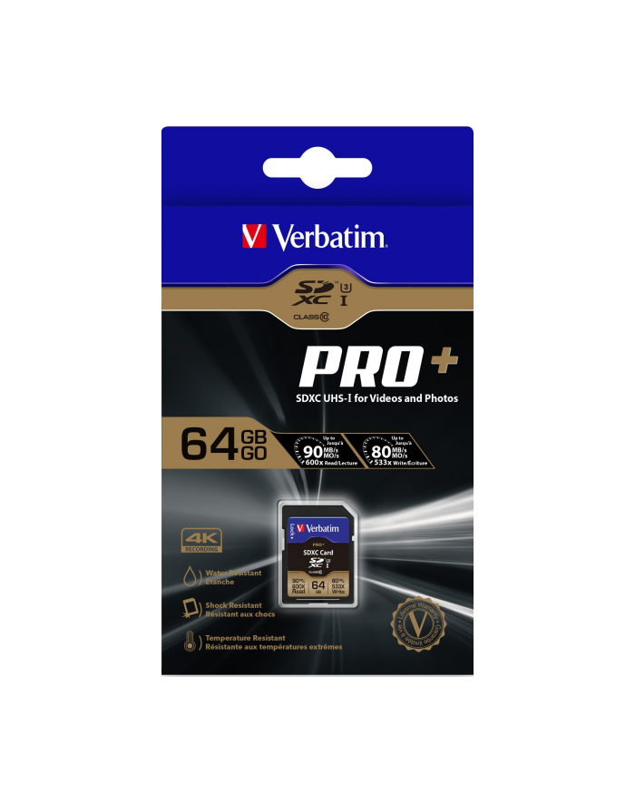Verbatim Pro+ U3 SDXC 64GB, UHS-I U3/Class 10 (49197) główny