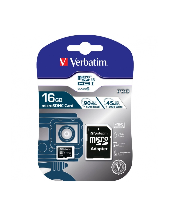 Verbatim Pro U3 microSDHC 16GB Kit, UHS-I U3/Class 10 (47040) główny