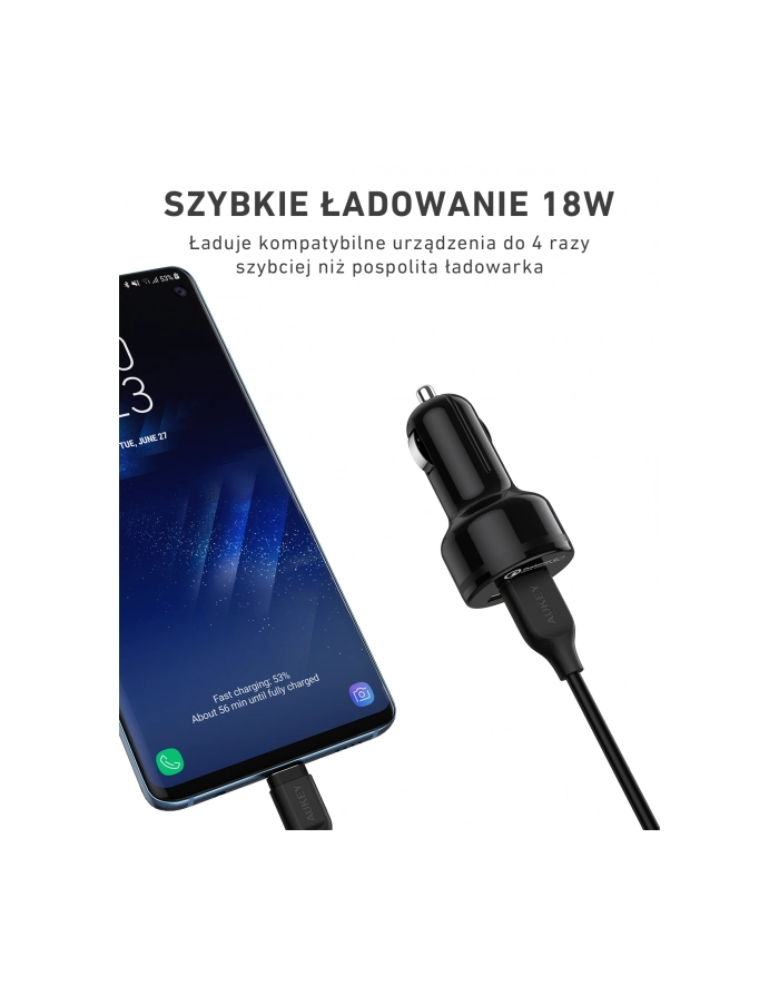 AUKEY CC-T8 ultraszybka ładowarka samochodowa 2xUSB 3.0 6A 36W  + kabel micro USB 1m główny