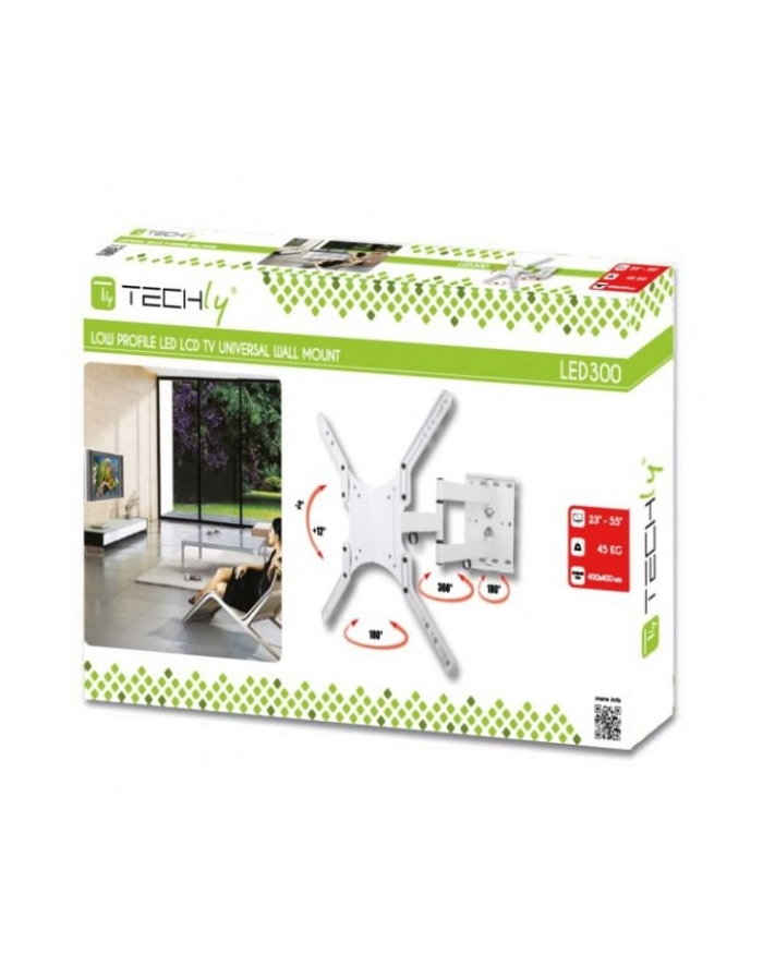 Techly Uchwyt ścienny do TV LCD/LED/PDP dwuprzegubowy 23-55'' 45 kg VESA biały główny