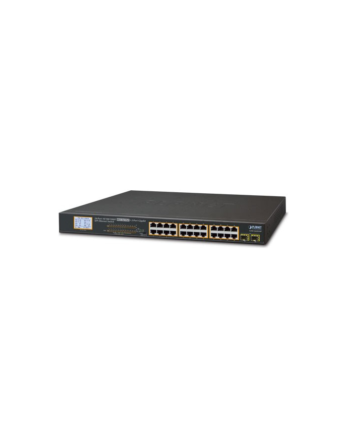 PLANET 16-Port SFP Ethernet Switch 24-Port 10/100/1000T 802.3at PoE Switch, + 2-Port Gigabit SFP and LCD Monitor for PoE, 300 Watts główny