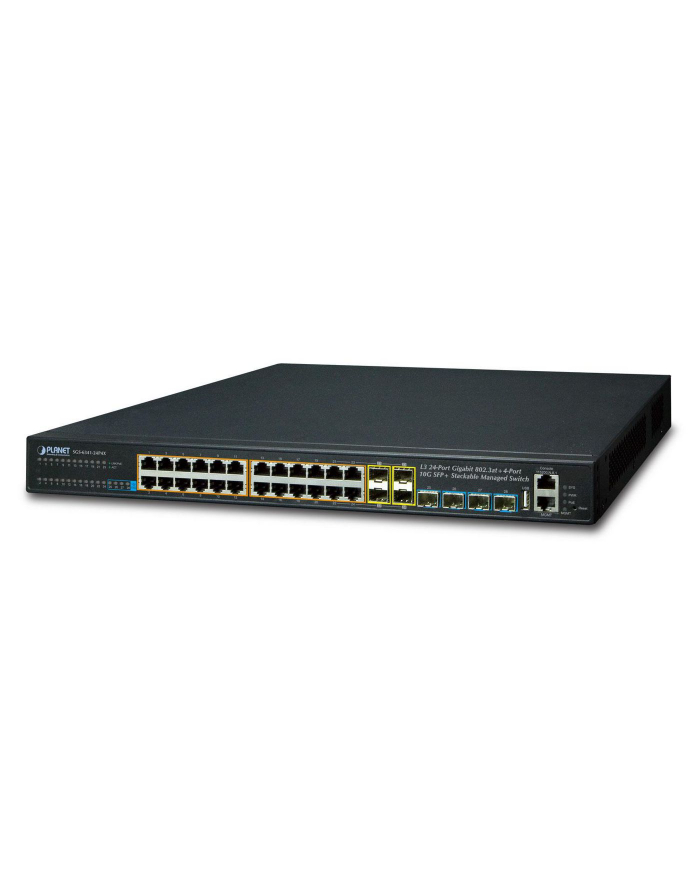 PLANET Layer3 24Port Stackable Switch Layer 3 24-Port 10/100/1000T PoE 802.3at Switch, 4-Port 10G SFP+ Uplinks, stackable Web managed główny