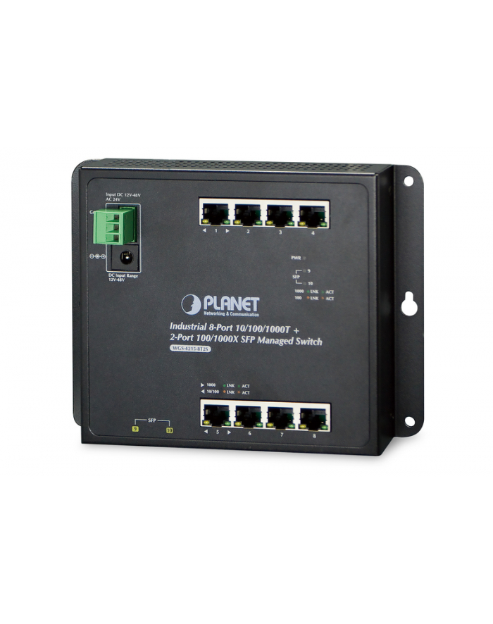 PLANET 8-Port SFP Managed Switch Built-in Unique PoE Functions for Powered Devices Management/ Industrial 8-Port Gigabit PoE Wall-mount Switch, und 2-Port SFP Uplink, managed -40/+75C degrees główny
