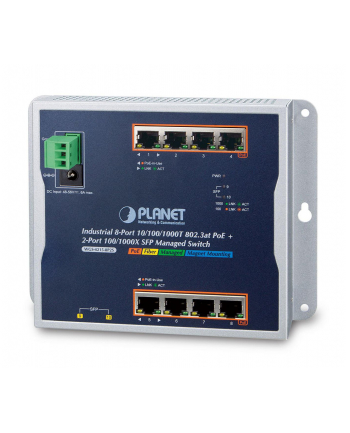 PLANET 8-Port SFP Managed Switch Built-in Unique PoE Functions for Powered Devices Management/ Industrial 8-Port Gigabit PoE Wall-mount Switch, und 2-Port SFP Uplink, managed -40/+75C degrees