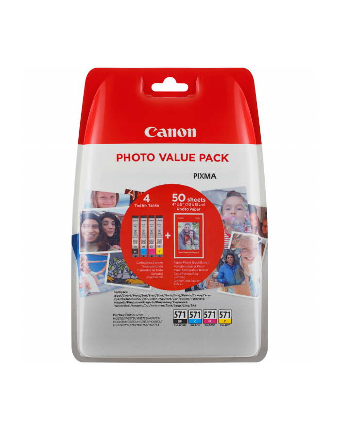 CANON CLI-571 Value Pack blister 4x6 Phot Paper PP-201 50sheets + Cyan Magenta Yellow & Photo Black ink tanks główny