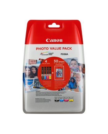 CANON CLI-551 Value Pack blister 4x6 Phot Paper PP-201 50sheets + Cyan Magenta Yellow & Photo Black ink tanks