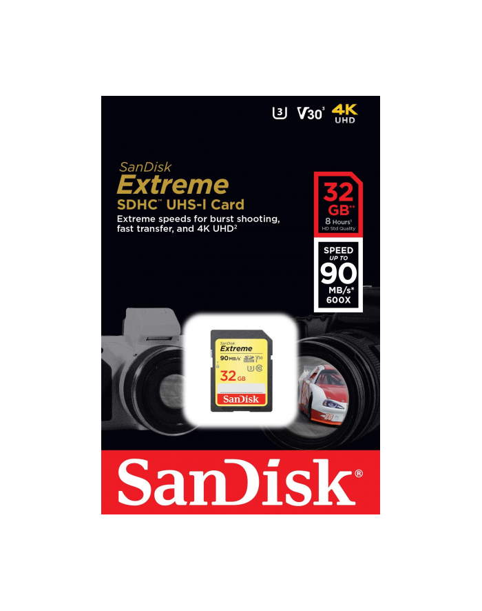 Pamięć SanDisk SecureDigital SDHC Extreme (90 MB/s Class 10 UHS-I U3 V30) - 32 GB główny