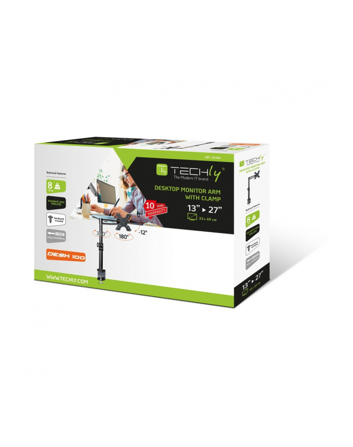 Techly Ramię biurkowe do LED/LCD 13''-27'' 8kg regulowane, czarne główny