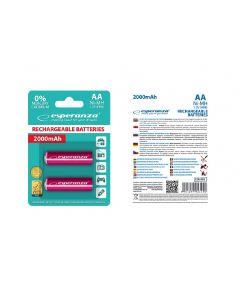 Esperanza EZA103R Akumulatorki Ni-MH AA 2000MAH -2 SZTUKI - CZERWONE