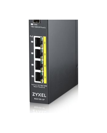 Zyxel RGS100-5P Industrial Switch 4x GbE+1x SFP, PoE DIN rail/Wall mount, IP30