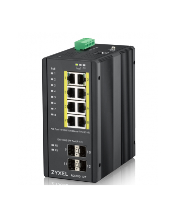 Zyxel RGS200-12P Industrial Switch 8x GbE+4x SFP, PoE DIN rail/Wall mount, IP30