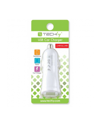 Techly Samochodowa ładowarka USB 5V 2.4A + 2.4A , 12/24V, dwa porty USB biała