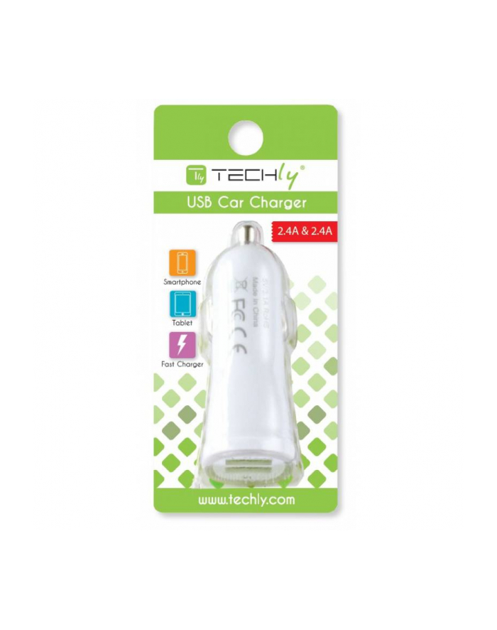 Techly Samochodowa ładowarka USB 5V 2.4A + 2.4A , 12/24V, dwa porty USB biała główny