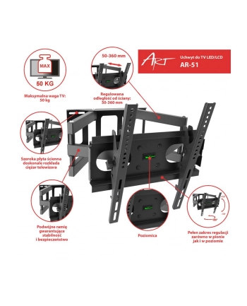 ART Uchwyt do TV LCD/LED 23-60' 50KG AR-51 regulacja pion i poziom