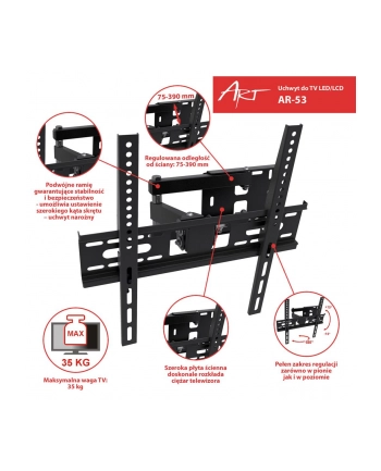ART Uchwyt do TV LCD/LED 22-55' 35KG AR-53 regulacja pion i poziom