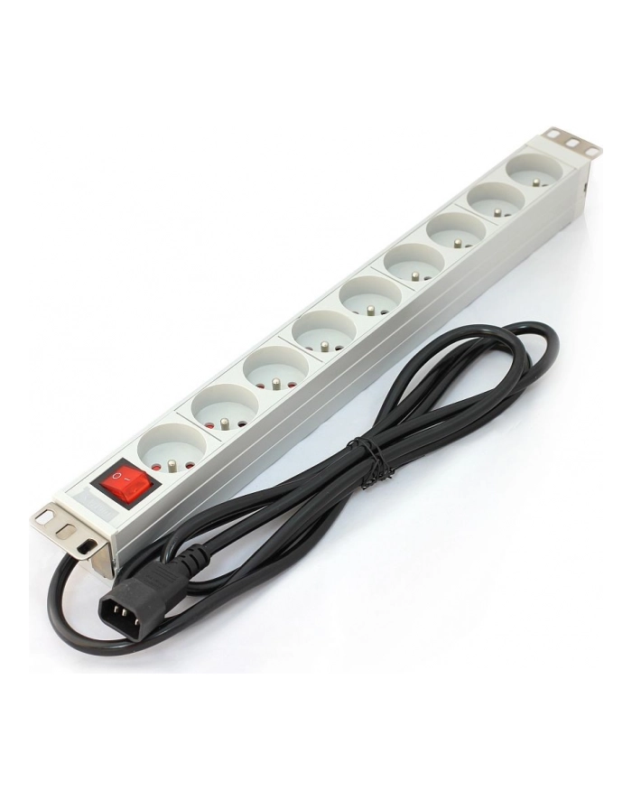 Digitus Listwa zasilająca PDU 19' RACK, 9 gniazd Typ E, wtyk C14, kabel 2m, aluminiowa, włącznik główny