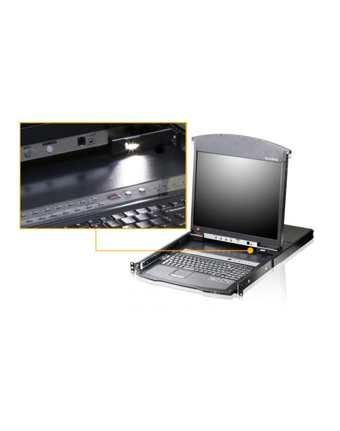 Aten ALTUSEN KVM 8-port Hight Density Dual Rail LCD19'' + Keyboard + Tuchpad, 19''1U główny