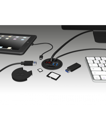 Icy Box Hub do Biurka 3x USB 3.0 (1x Type-C), czytnik kart SD/MicroSD, LED