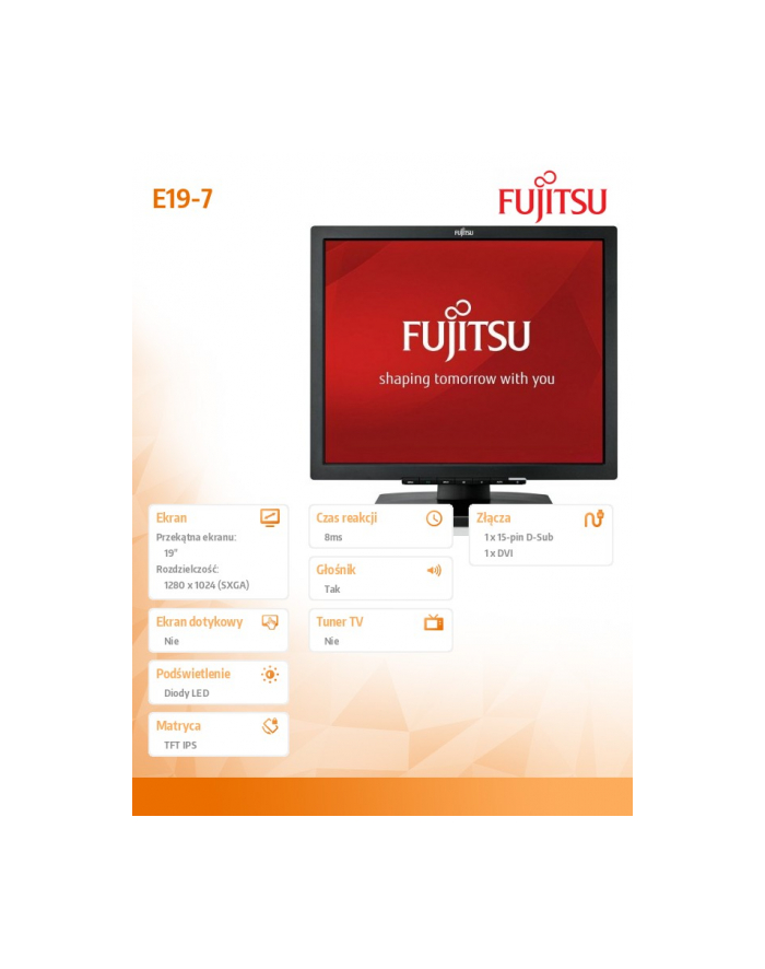 Fujitsu 19'' E19-7 LED IPS Black S26361-K1482-V161 główny