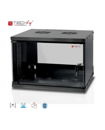 TechlyPro Szafka wisząca ECO 19'' 6U/450 mm szklane drzwi zmontowana czarna