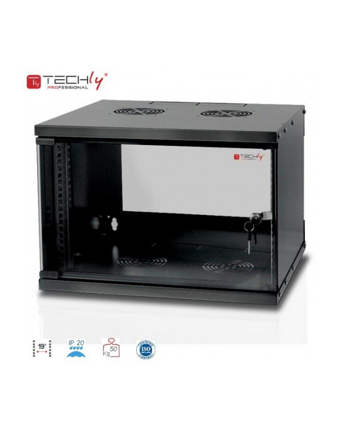 TechlyPro Szafka wisząca ECO 19'' 6U/450 mm szklane drzwi zmontowana czarna główny