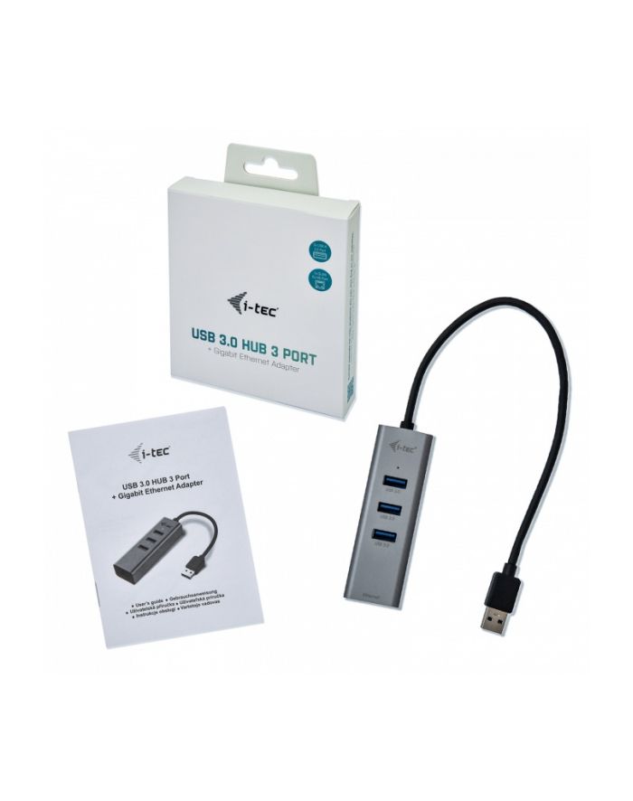 i-tec USB 3.0 Metal 3 port HUB Gigabit Ethernet 1x USB 3.0 do RJ-45 3x USB 3.0 główny