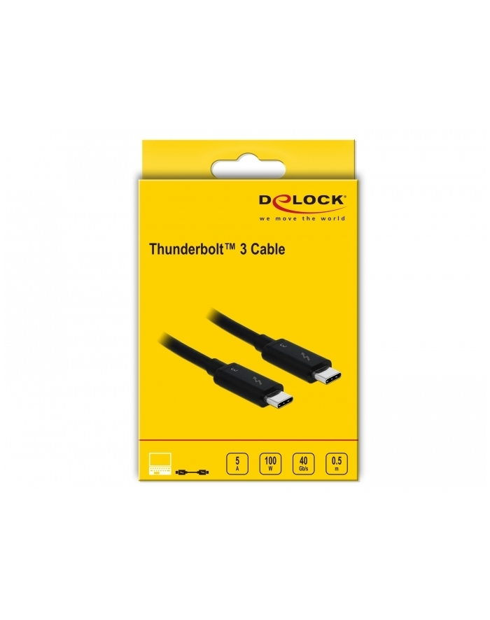 Delock Kabel Thunderbolt 3 (40 Gb/s) USB-C wtyk M>M pasywny, 0.5m, 5A, czarny główny